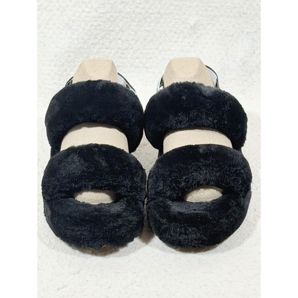 UGG Oh Yeah Womens Size 7 Black Sheepskin Fuzzy Slingback Sandals Y2K Cozy